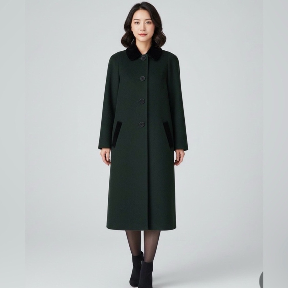 Rare Vintage Collections by Albert Nipon Full-Length Wool Coat Velvet Collar
